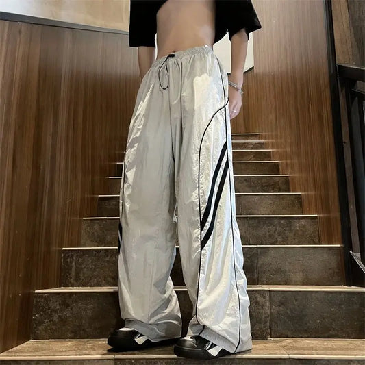 Versatile Lightweight Striped Patchwork Drawstring Pants