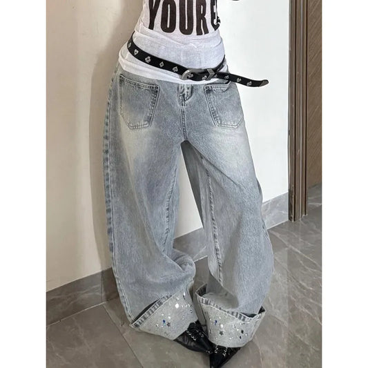 Bleached Letter Print Wide Leg Jeans