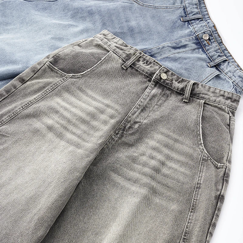 American Oversized Washed Denim Wide Jeans
