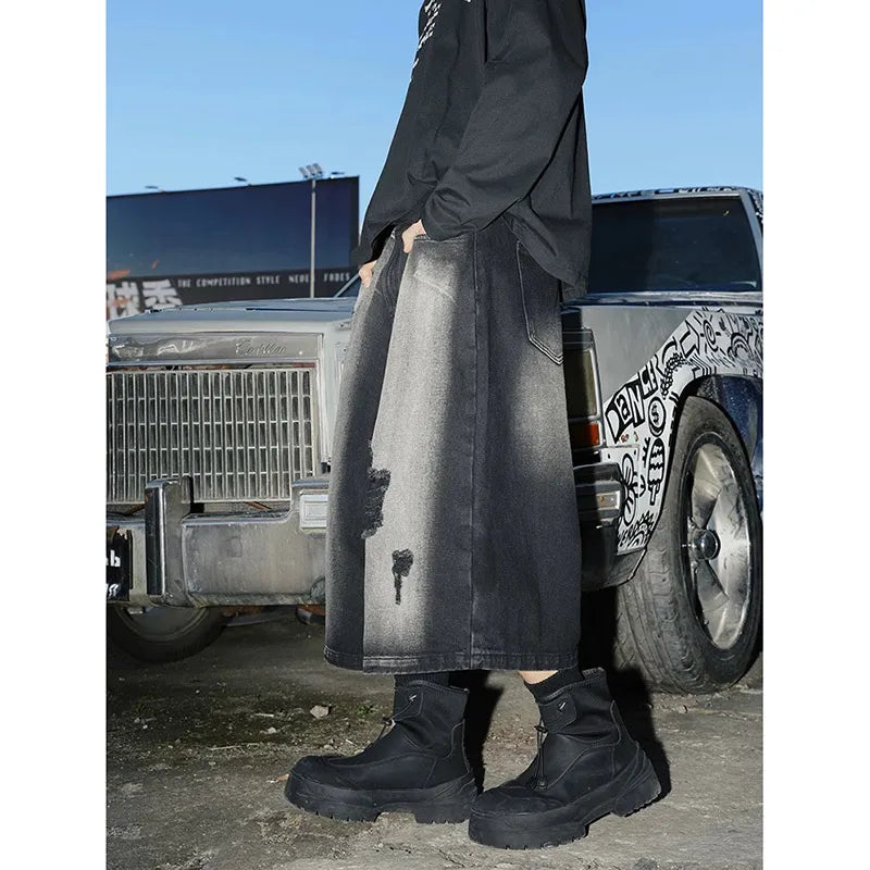 Dark Gray Aesthetic Cowboy Denim Jorts