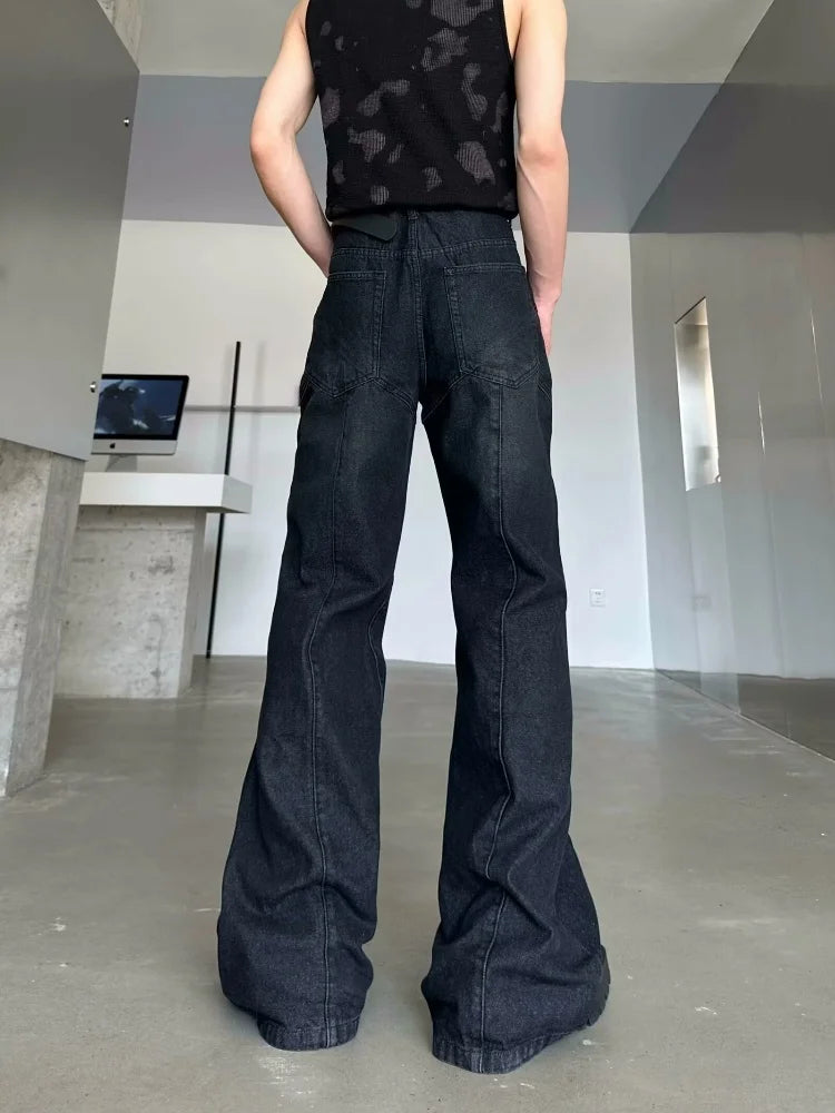 Washed Black Baggy Stacked Flare Jeans