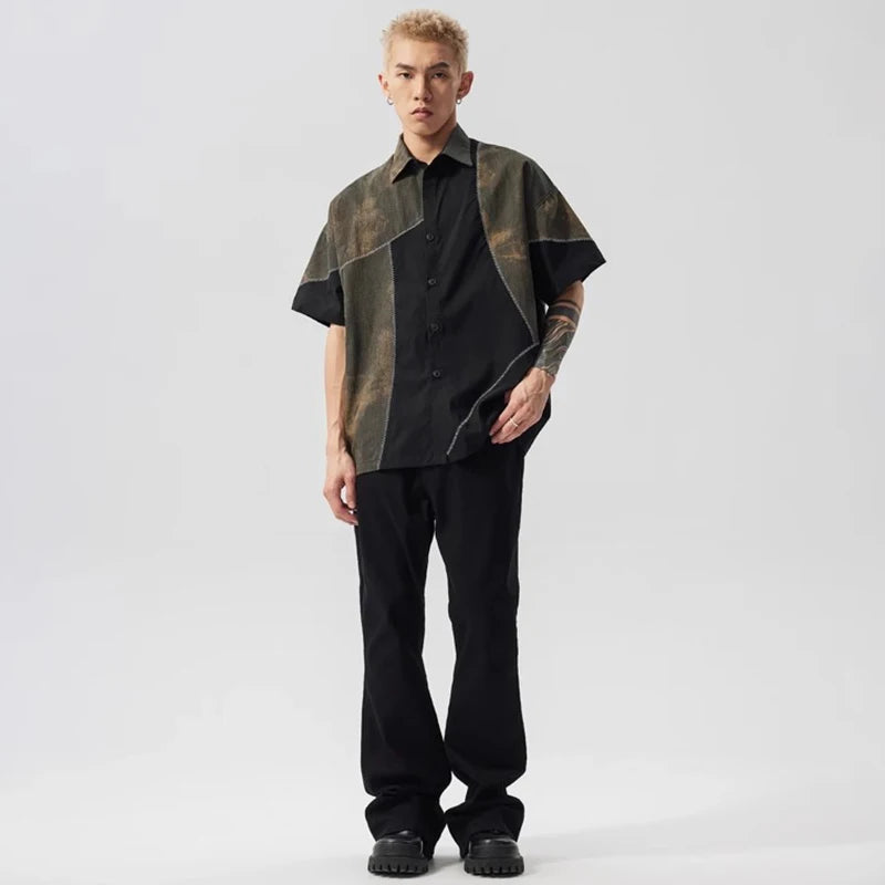 Contrast design personalized loose handsome Shirt