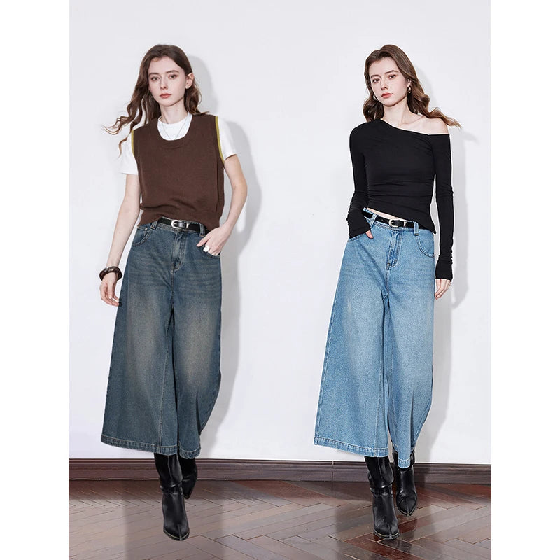 Chic Mid-Waist Wide Leg Denim Jeans
