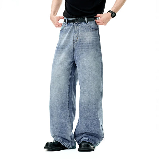 Retro Sandblasted Distressed Straight Leg Jeans
