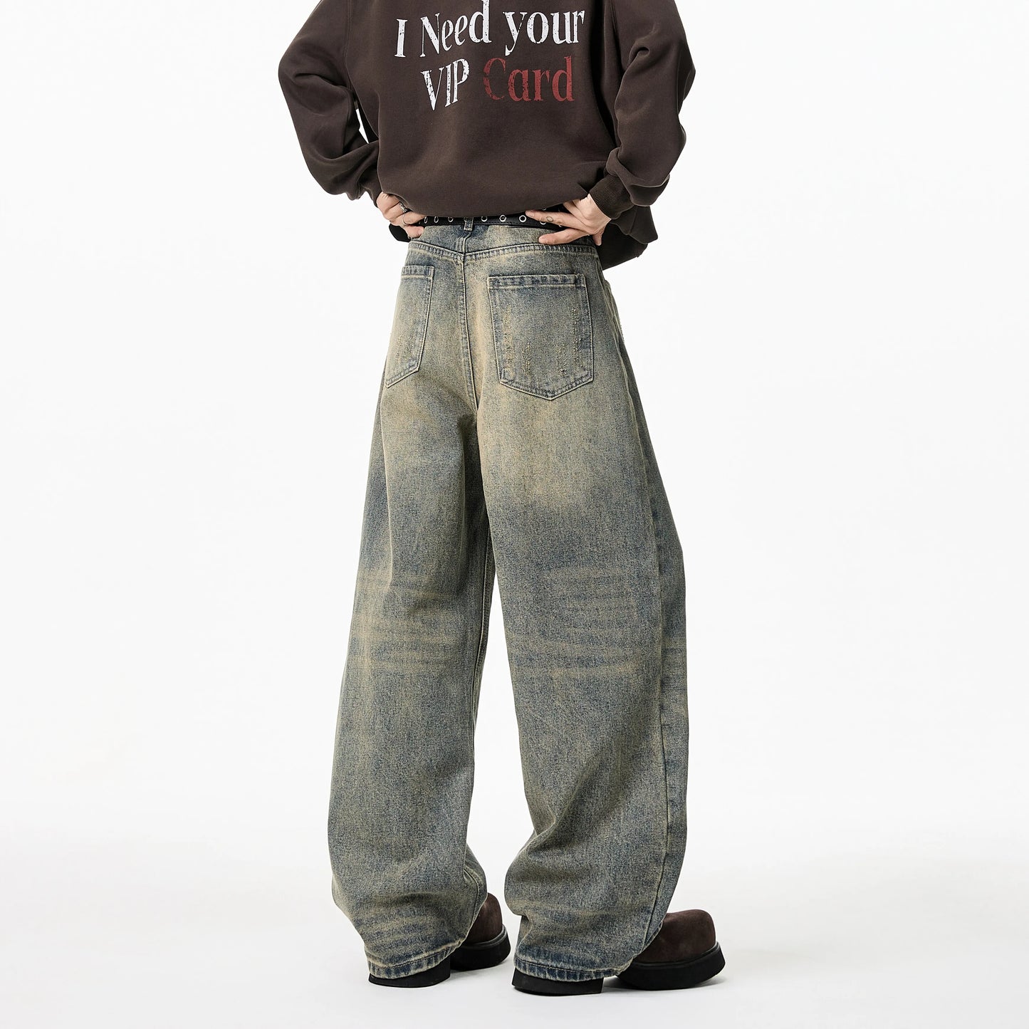 Vintage Distressed Wide Leg Denim Jeans