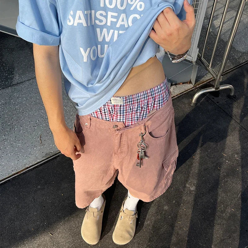 Vintage Washed Denim Cargo Shorts
