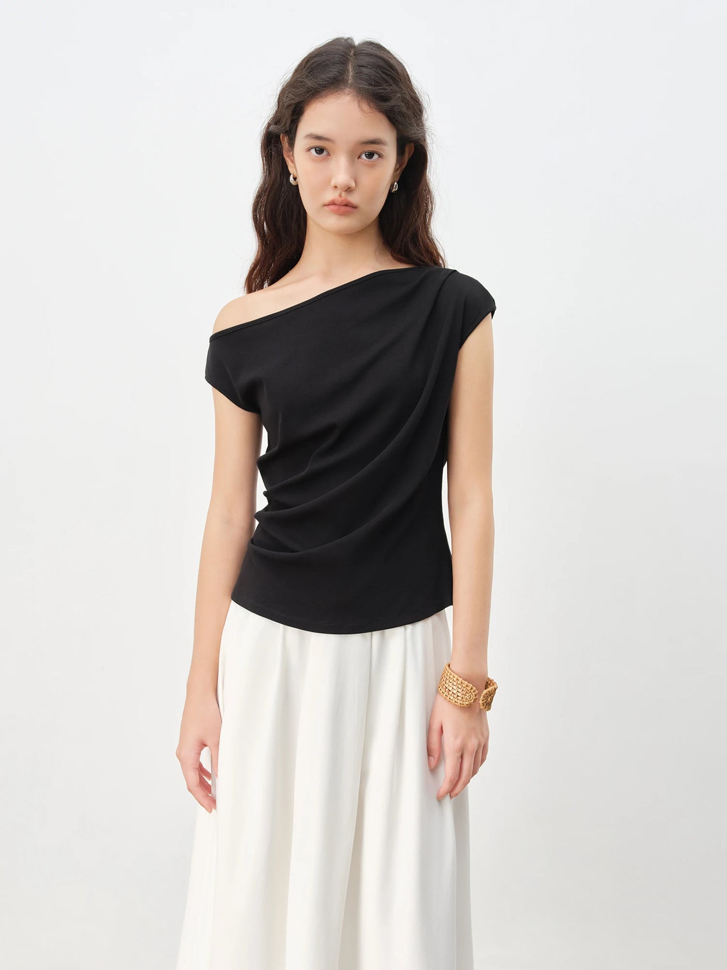 Chic Off-Shoulder Knit Womens T-Shirt