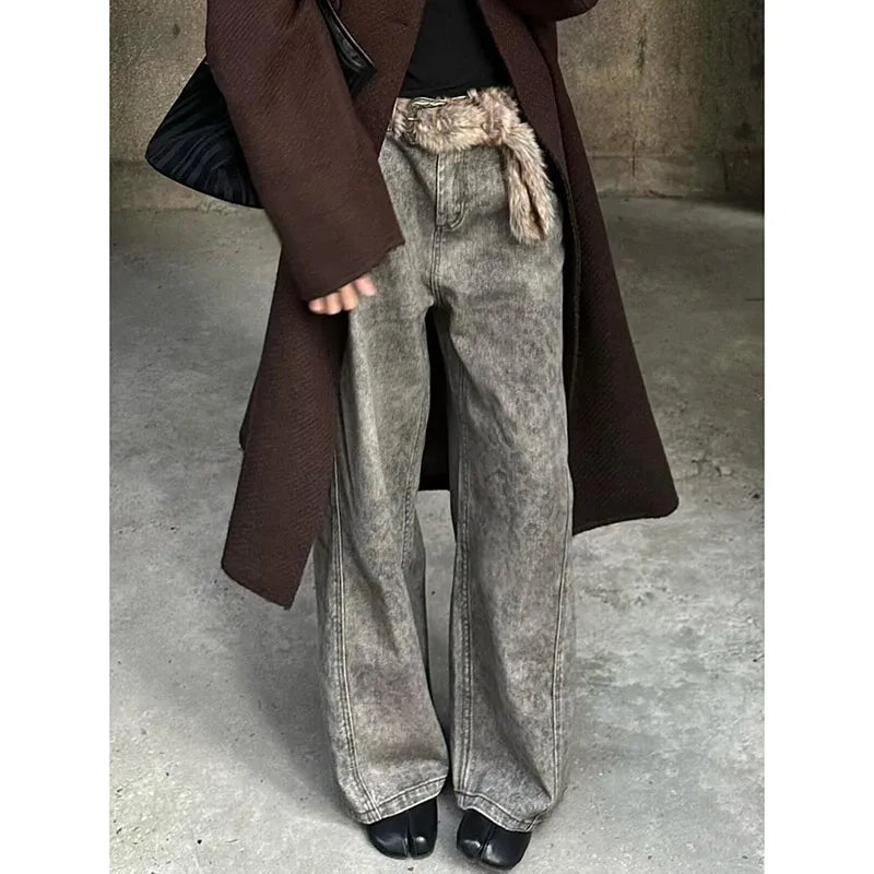 Leopard Print High Waist Wide Jeans