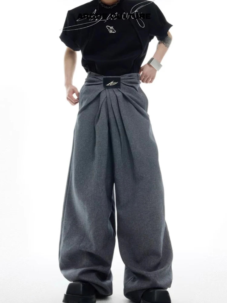 Elegant Grey Flowy Wide Leg Pants
