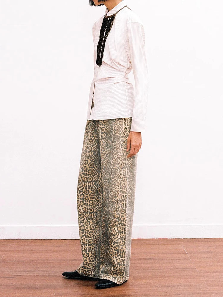 Leopard Print Oversize Wide Leg Jeans