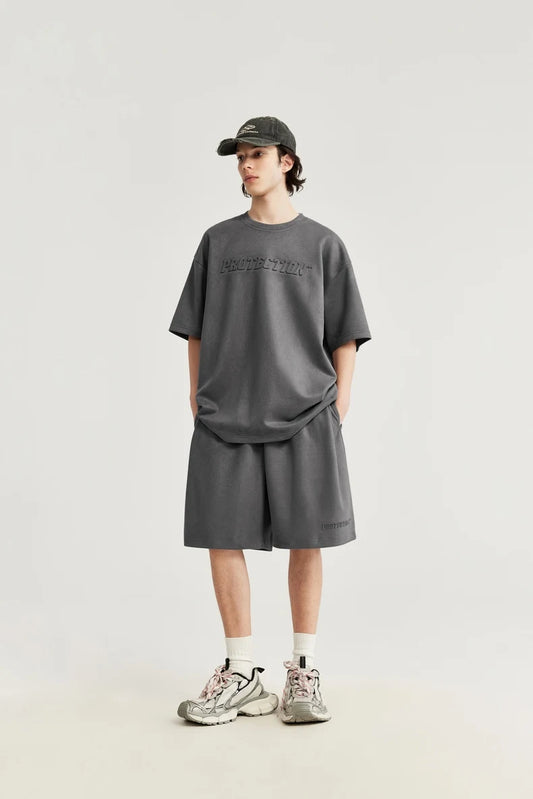 Embossed Oversized Summer Tracksuit Set T-Shirt