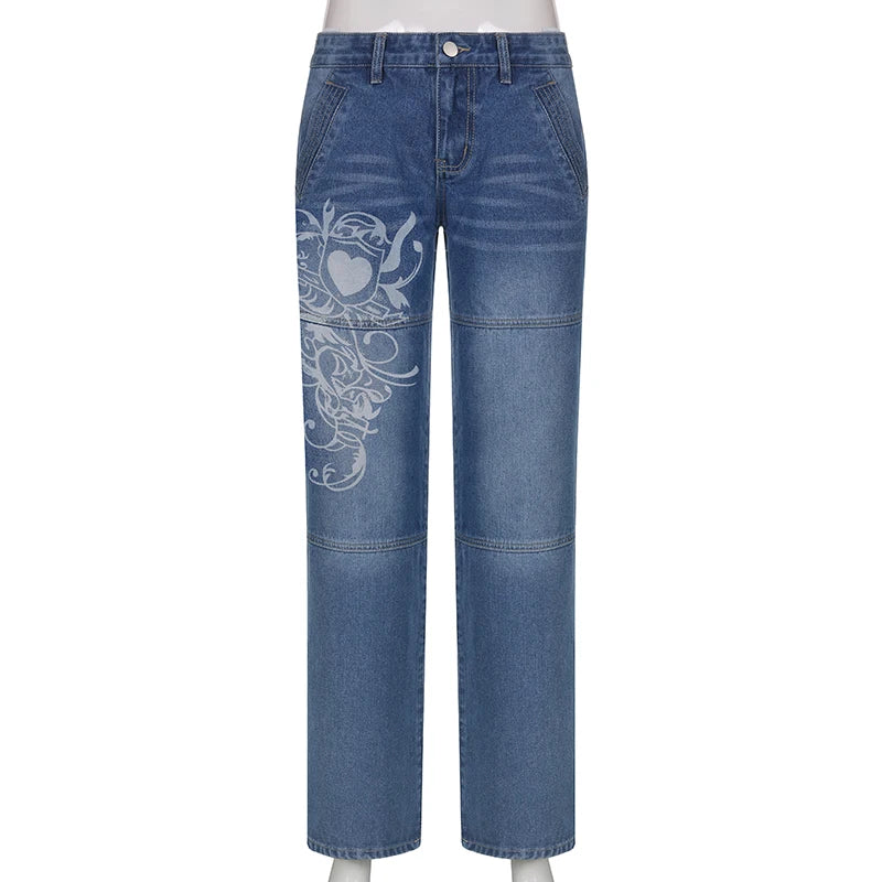 Floral Print Vintage Aesthetic Baggy Jeans