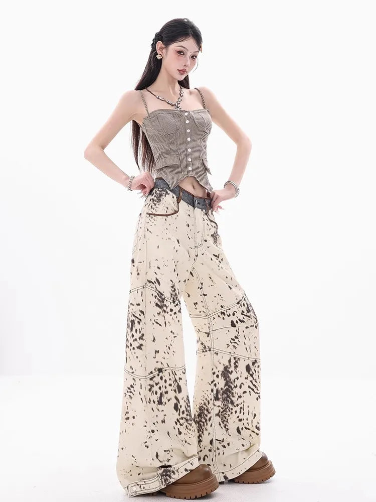 Leopard Print Retro Loose Straight Jeans