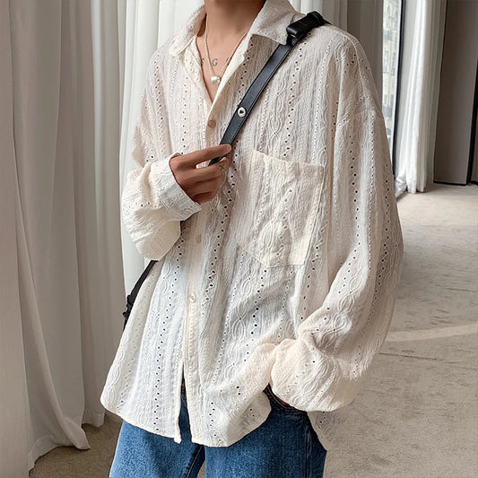 Apricot Mesh Lapel Shirt