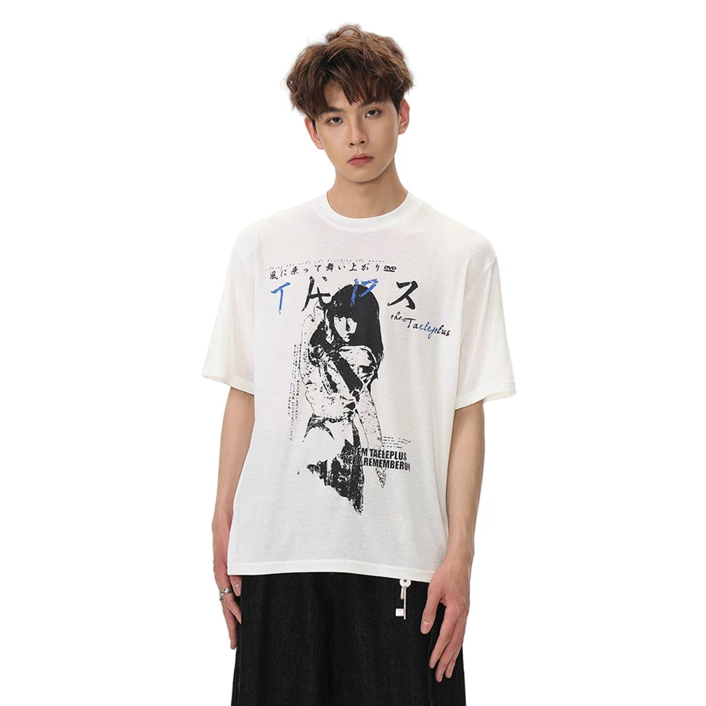 Retro Cartoon Portrait Print Loose T-Shirt