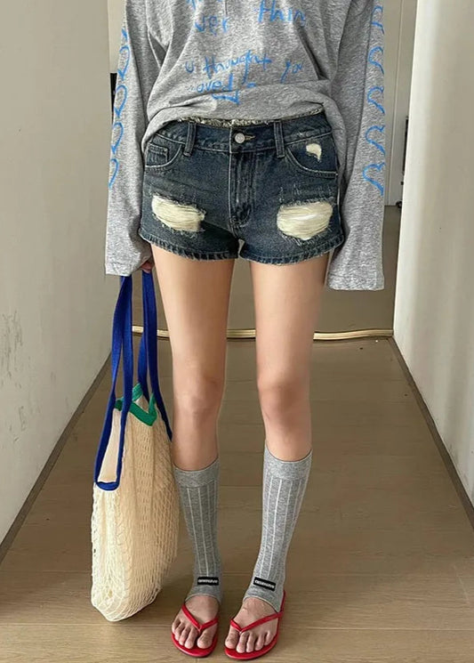 Vintage Washed Ripped Denim High Shorts