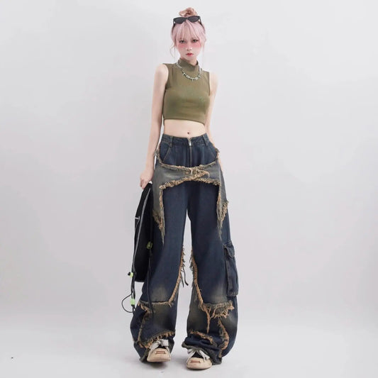 Vintage Oversize Star Patched Denim Jeans