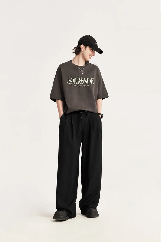 Elastic Waist Black Wide Leg Pants