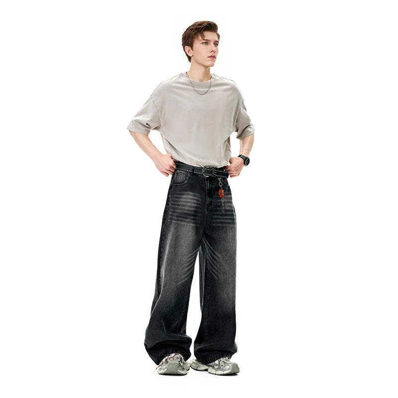 Retro Sandblasted Distressed Straight Leg Jeans