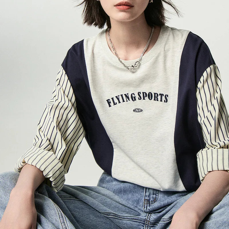 Contrast Striped Embroidered Sweatshirt