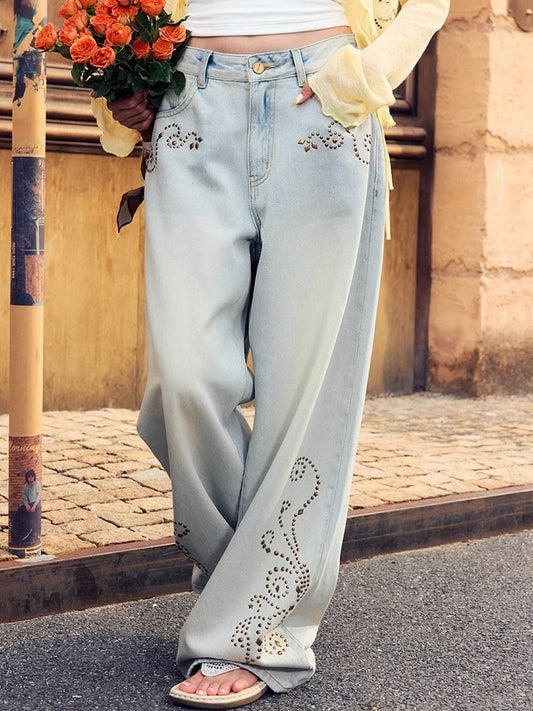Retro Embroidery Baggy Pattern Hip Jeans
