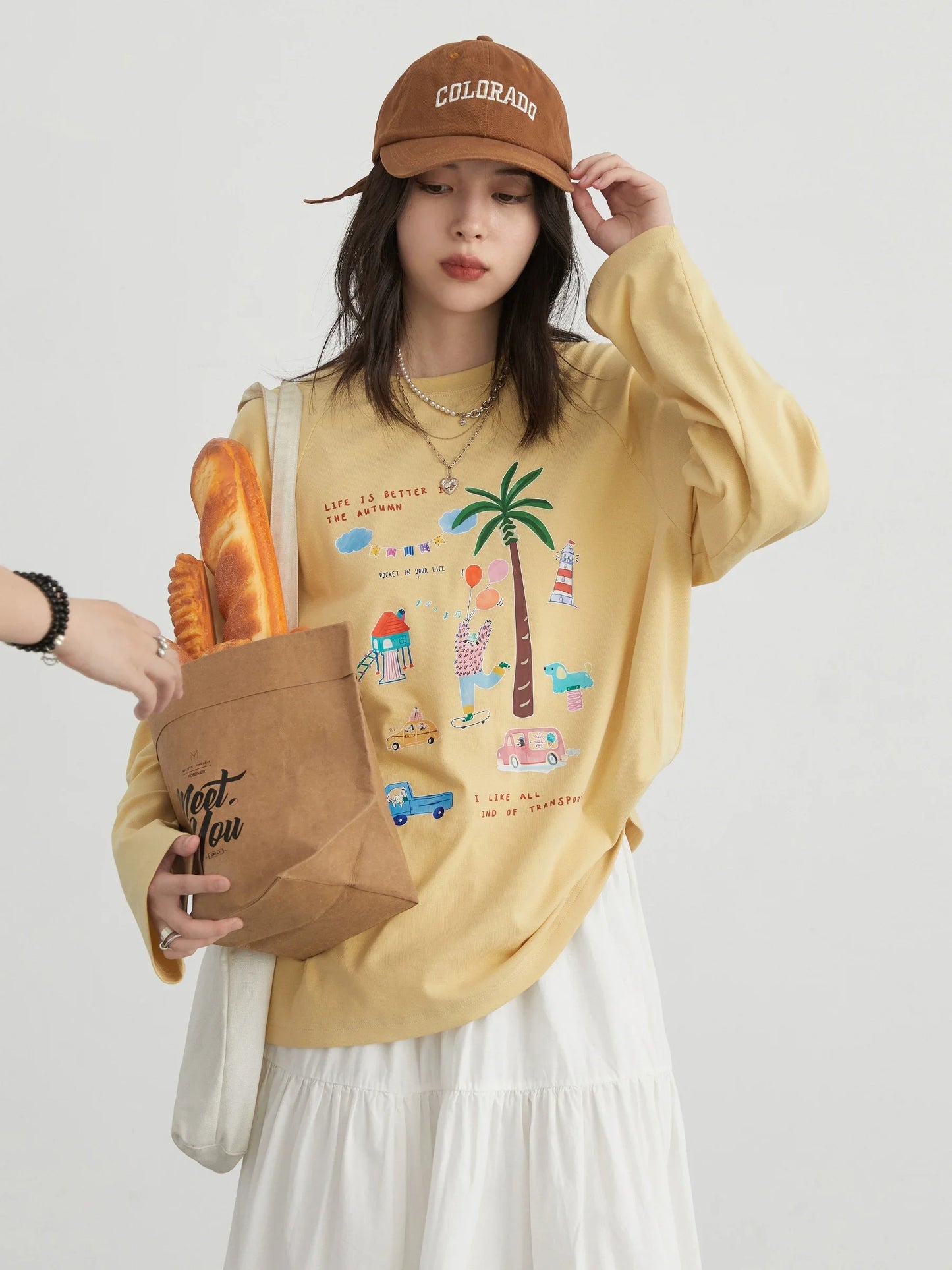 Loose Round Neck Cartoon Print T-Shirt
