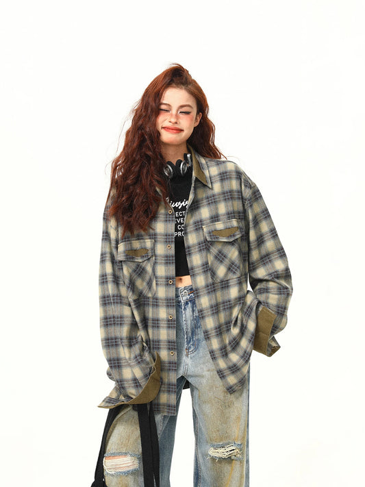 Contrasting Color Plaid Jacket Spring/Autumn Shirt