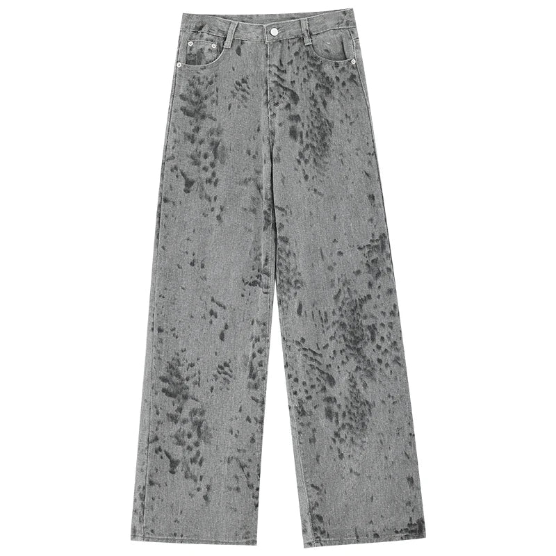 Vintage Print High Waisted Wide Jeans