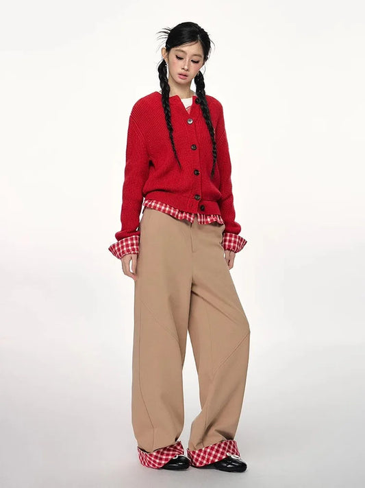 Versatile Spliced Knit Sweaters Women Cardigan