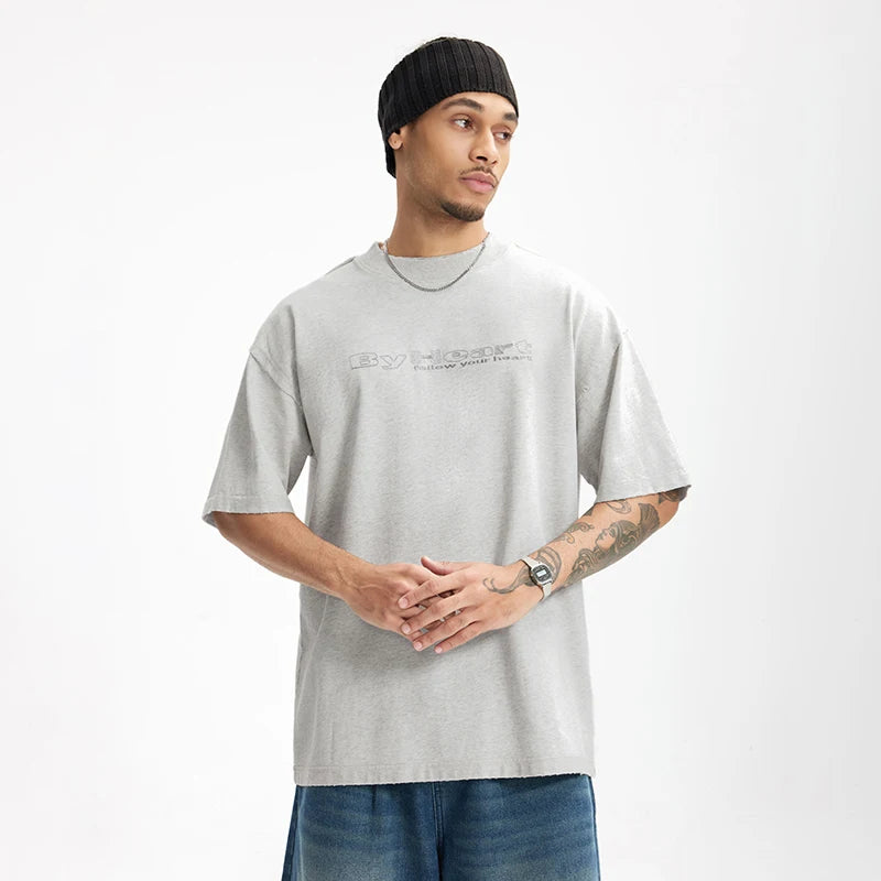 Vintage Embroidered Heavyweight Cotton Casual T-Shirt