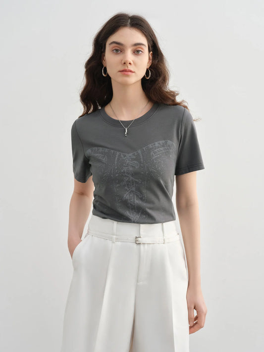 Bold Print Round Neck Knit T-Shirt