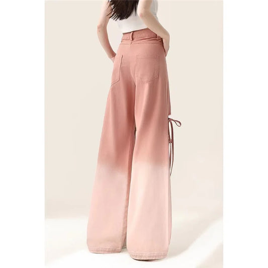 Vintage Pink High Waist Wide Jeans