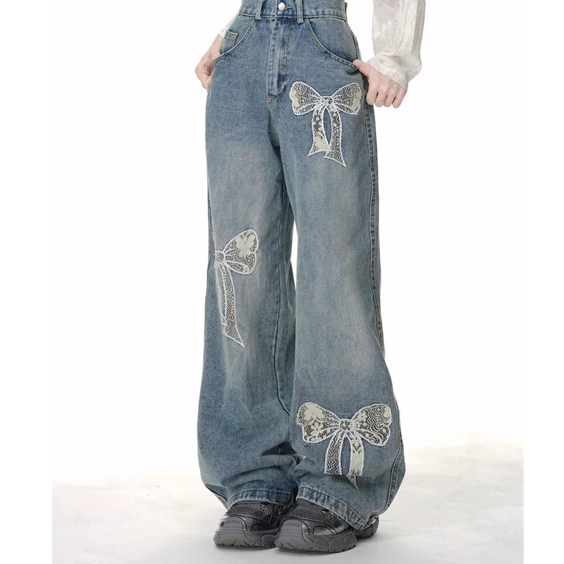 Vintage High Waist Bow Denim Jeans