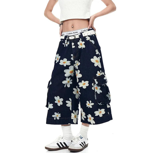 Vintage Daisy Print Summer Straight Shorts