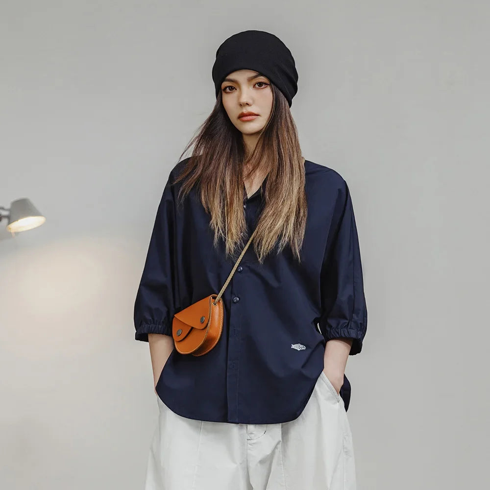 Breathable Loose Batwing Stand Collar Shirt