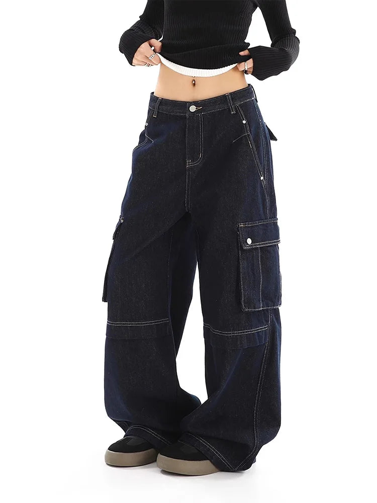 Vintage High Waisted Multi-Pocket Cargo Jeans
