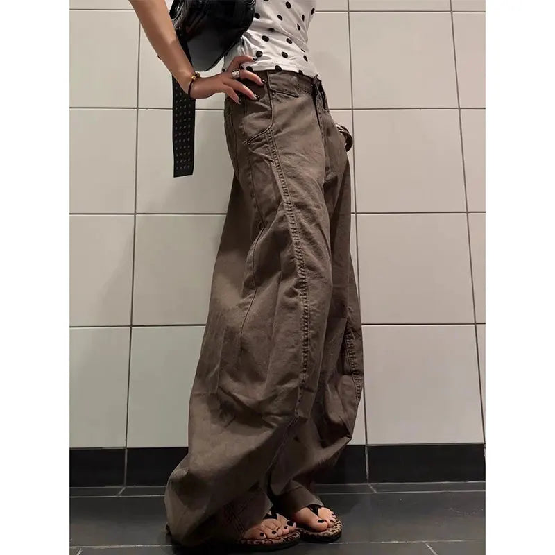 Brown Vintage Y2K Cargo Wide Jeans