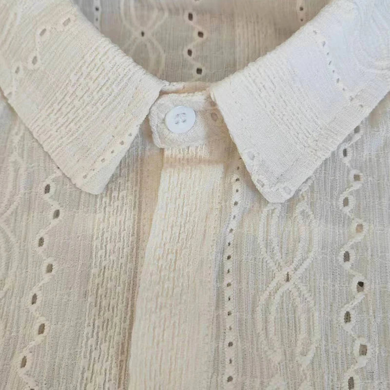 Apricot Mesh Lapel Shirt