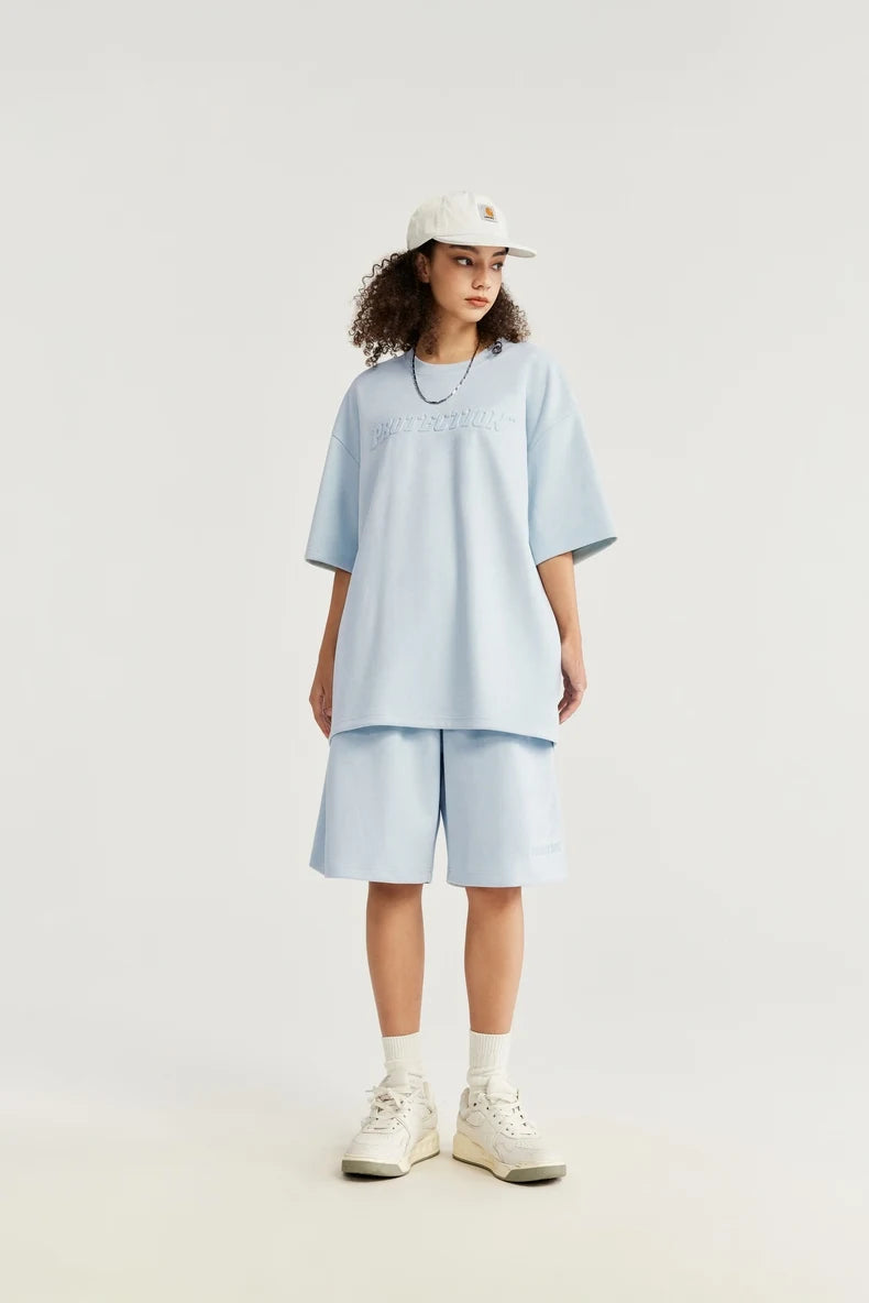 Embossed Oversized Summer Tracksuit Set T-Shirt