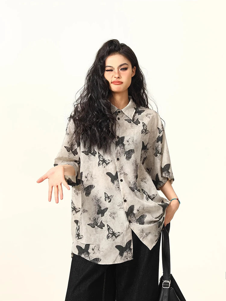 Butterfly Print Retro Casual Shirt