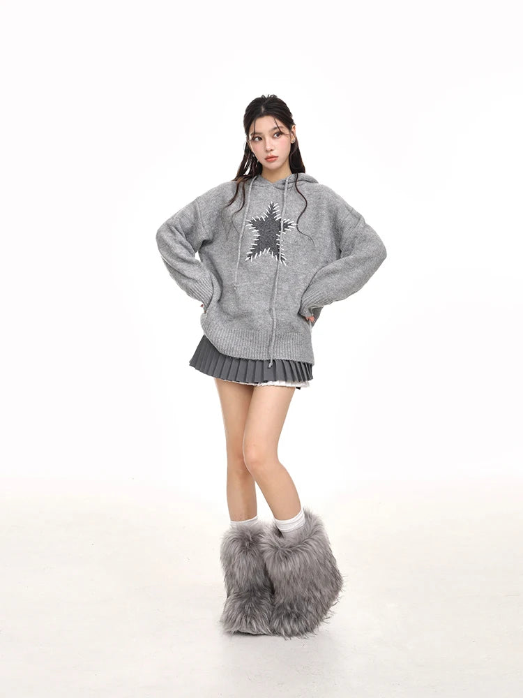 Cozy Oversized Star Print Hooded Sweater