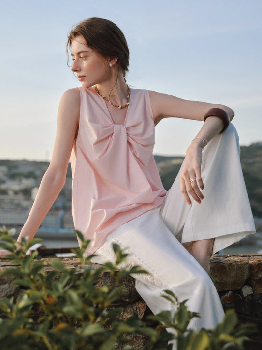 Korean Style Twisted Sleeveless V-Neck Shirt