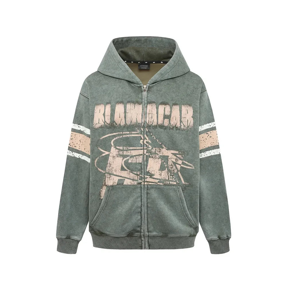 Vintage Distressed Print Hooded Sweatshirts