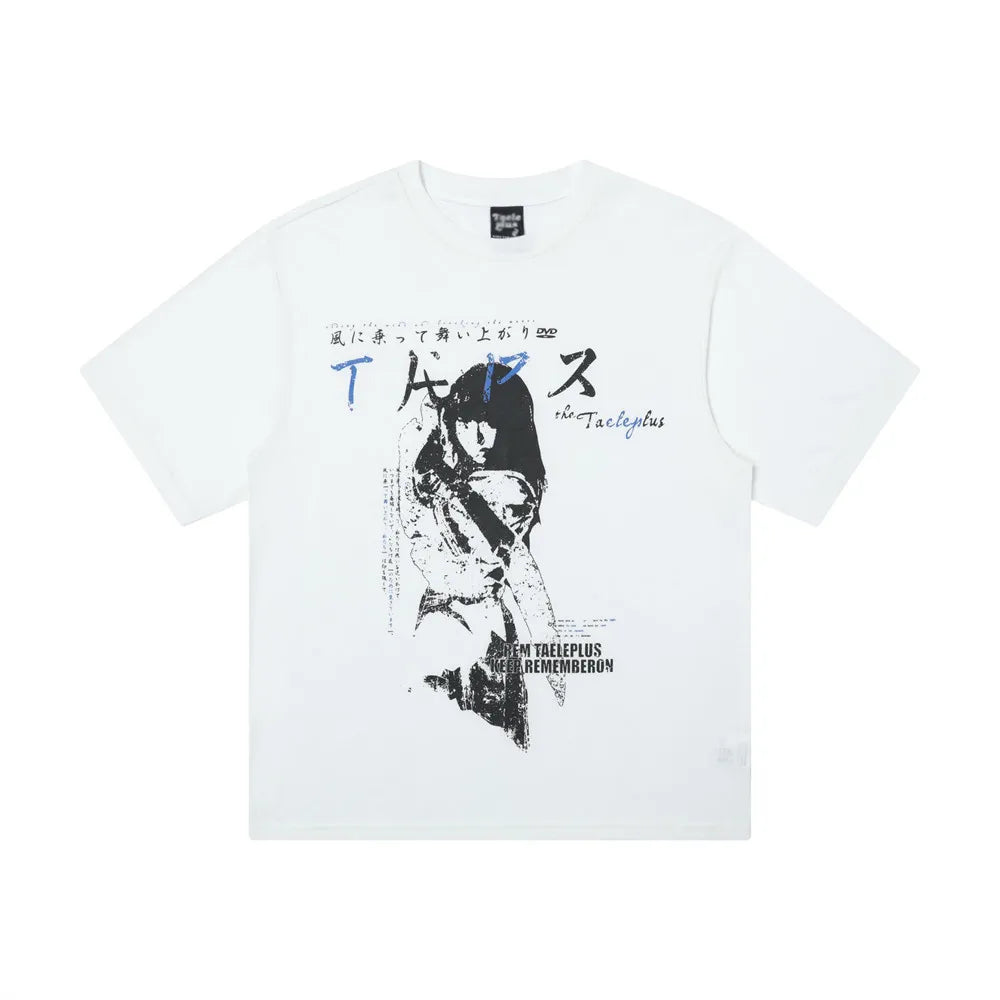 Retro Cartoon Portrait Print Loose T-Shirt