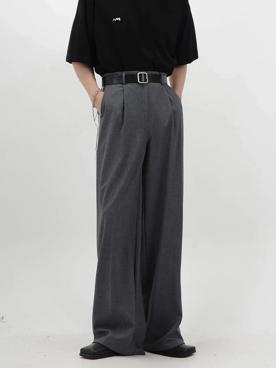 Gray Wide Leg Pleated Dress Pants