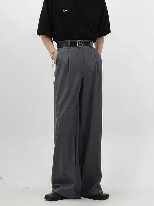Gray Wide Leg Pleated Dress Pants