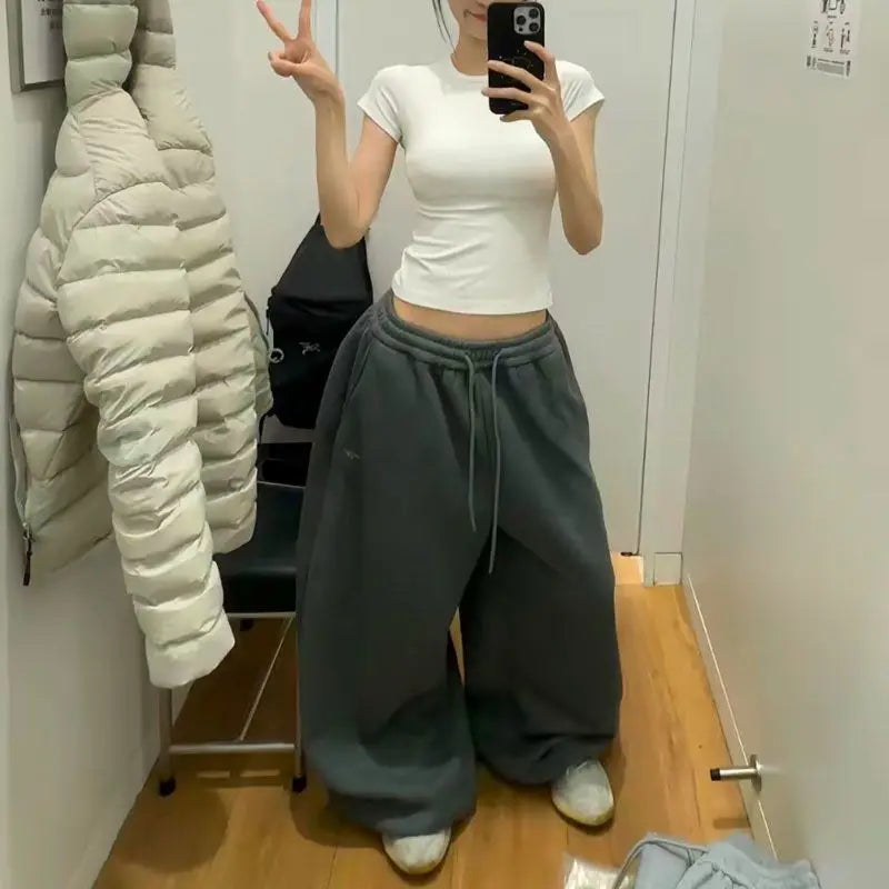 Vintage Wide Leg Sweatpants Women Pants