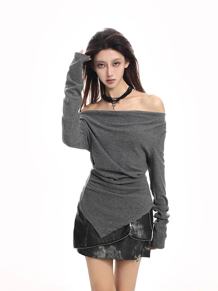 Autumn Slim Fit Slash Neck T-Shirt