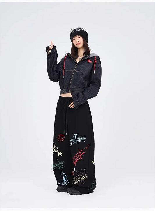 Black Graffiti Hip Hop Dance Pants