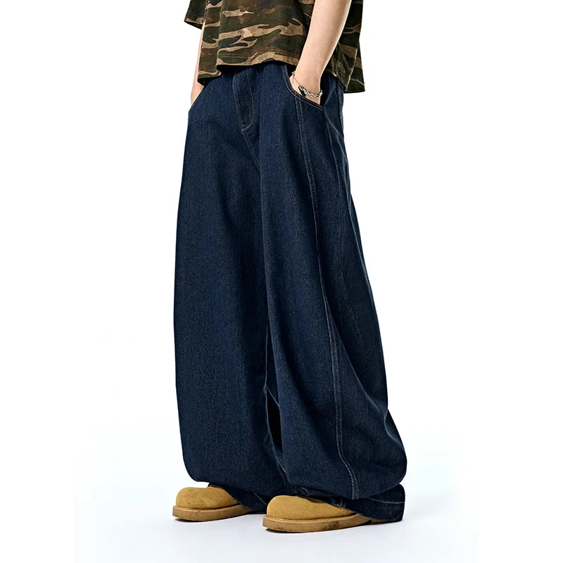 American Oversized Washed Denim Wide Jeans